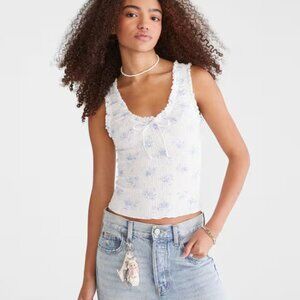 Floral Scoop-Neck Cropped Crinkle Tank Aeropostale